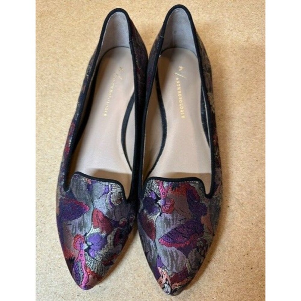 NWOB Anthropologie Womens 7 Purple Floral Butterfly Brocade Pointed Toe Flat